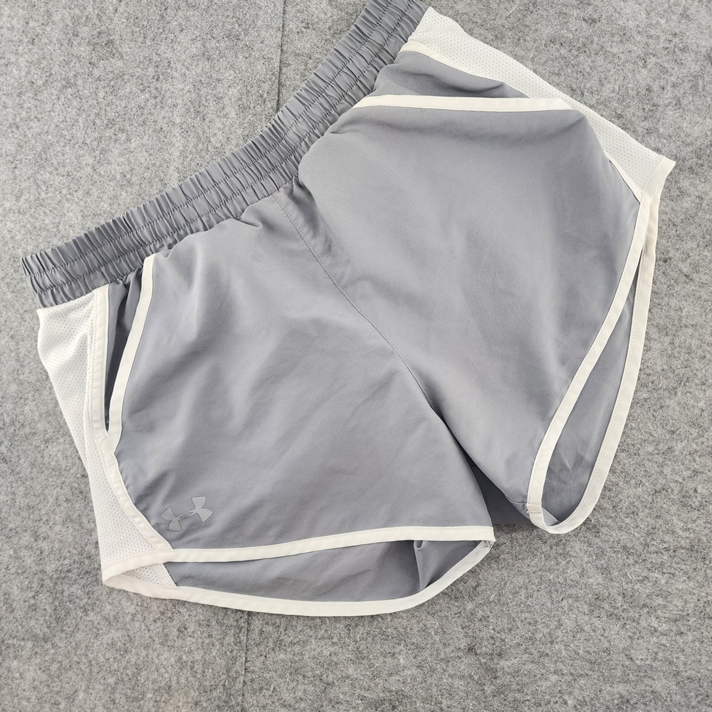 Under Armour Womens HeatGear Gray White Mesh Trim Running Shorts Size Small